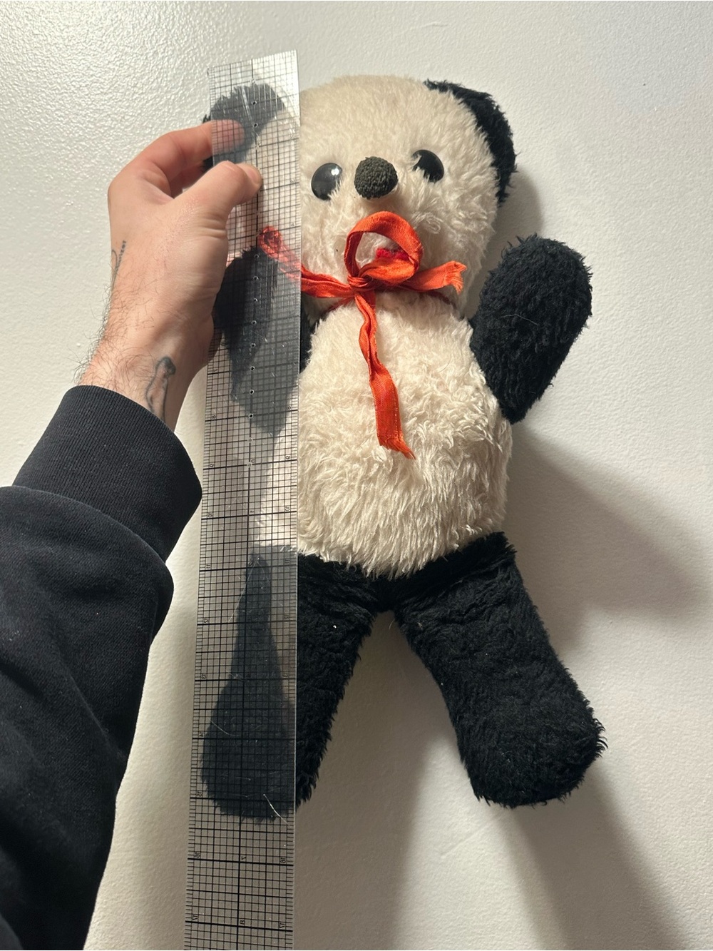 Vintage A&L Novelty Panda Bear Plush Made in USA Red Ribbon 16